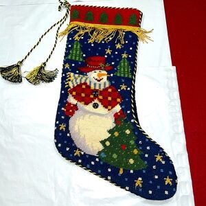 Imperial Elegance WOOL STOCKING 1991 Needlepoint Snowman Xmas Trees 60228 12x20”
